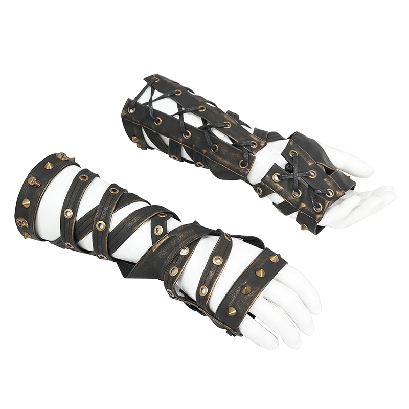 Cool Steampunk Cross Strap Long Gloves / Punk Hollow-out Fingerless Gloves for Women & Men