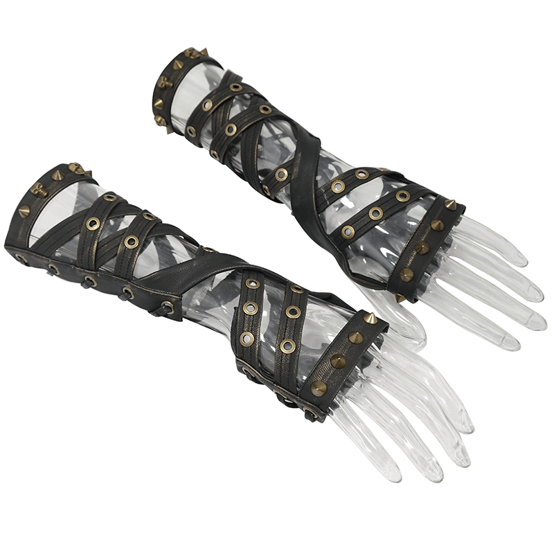Cool Steampunk Cross Strap Long Gloves / Punk Hollow-out Fingerless Gloves for Women & Men