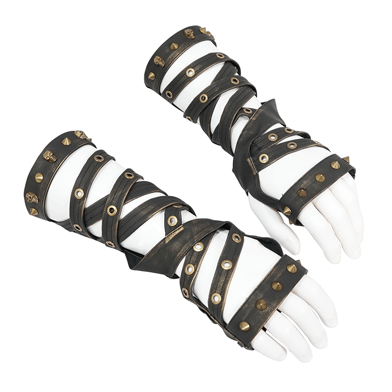 Cool Steampunk Cross Strap Long Gloves / Punk Hollow-out Fingerless Gloves for Women & Men