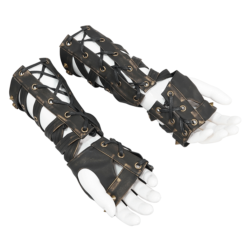Cool Steampunk Cross Strap Long Gloves / Punk Hollow-out Fingerless Gloves for Women & Men