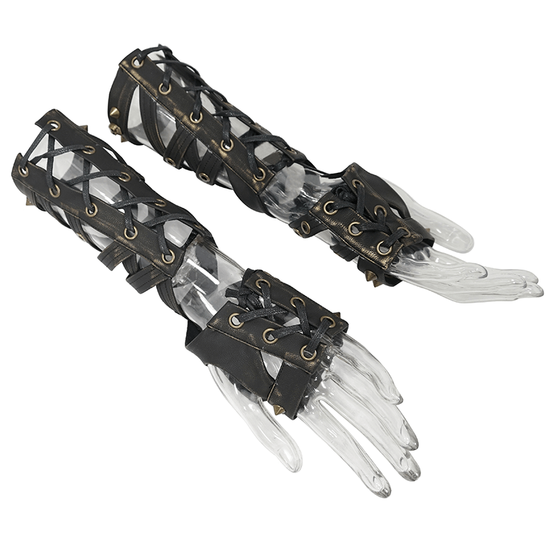 Cool Steampunk Cross Strap Long Gloves / Punk Hollow-out Fingerless Gloves for Women & Men