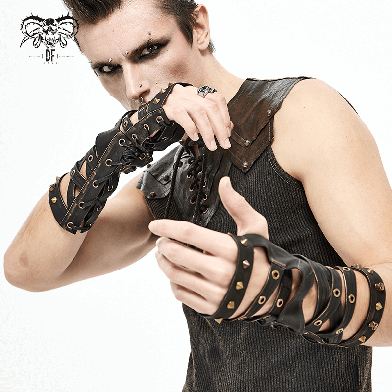 Cool Steampunk Cross Strap Long Gloves / Punk Hollow-out Fingerless Gloves for Women & Men