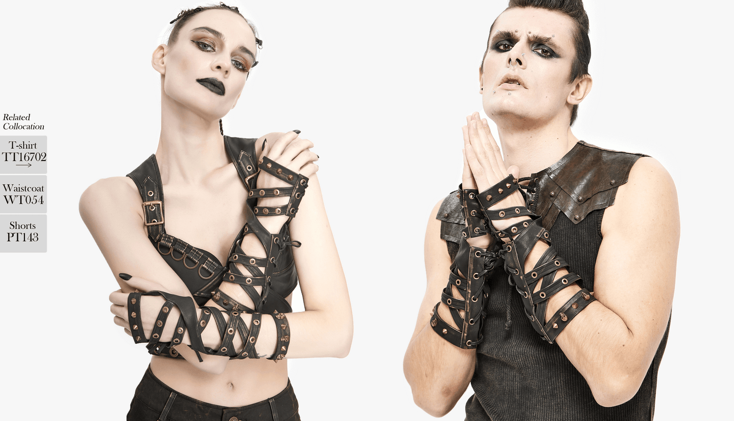 Cool Steampunk Cross Strap Long Gloves / Punk Hollow-out Fingerless Gloves for Women & Men