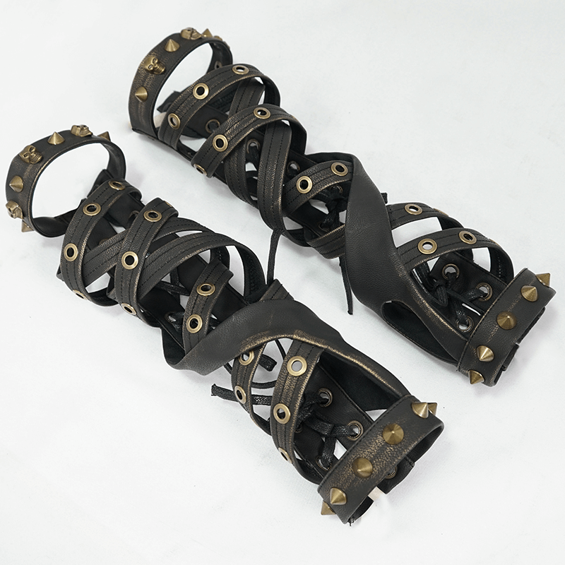 Cool Steampunk Cross Strap Long Gloves / Punk Hollow-out Fingerless Gloves for Women & Men