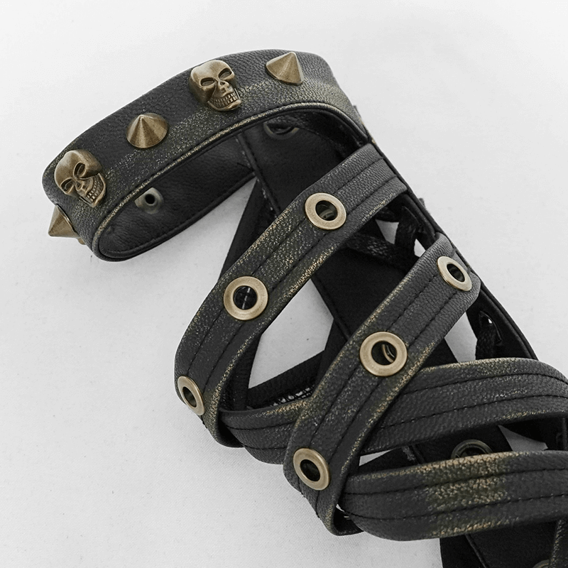 Cool Steampunk Cross Strap Long Gloves / Punk Hollow-out Fingerless Gloves for Women & Men