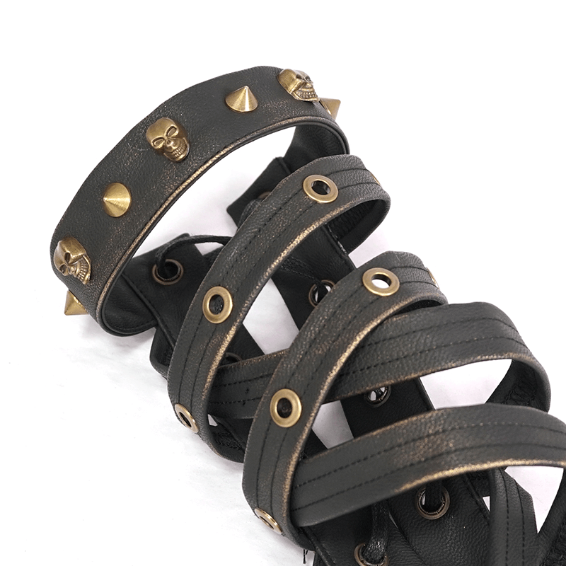 Cool Steampunk Cross Strap Long Gloves / Punk Hollow-out Fingerless Gloves for Women & Men