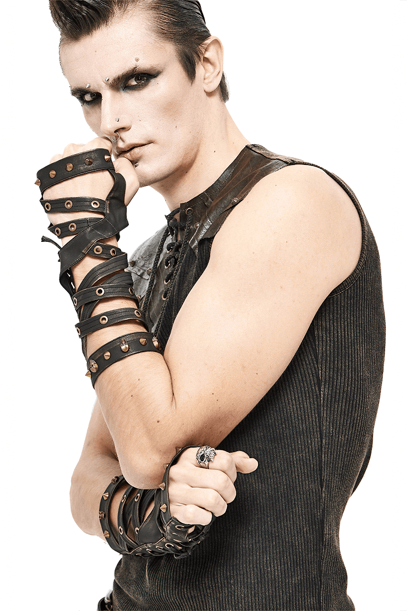 Cool Steampunk Cross Strap Long Gloves / Punk Hollow-out Fingerless Gloves for Women & Men