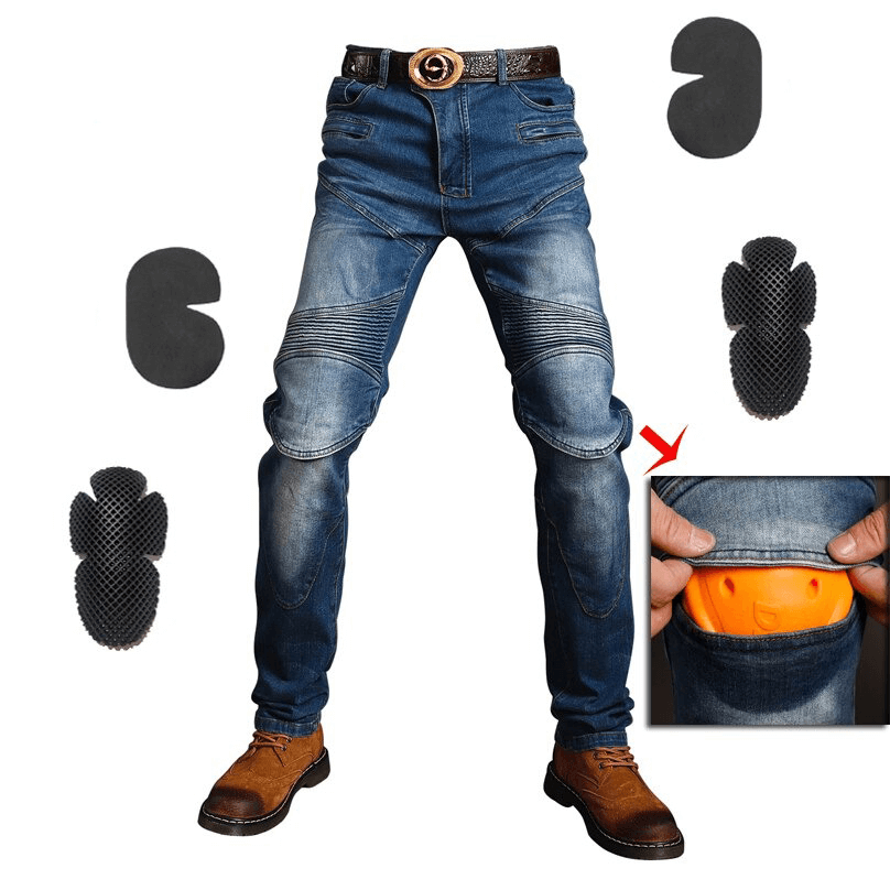 Cool Vintage Motorcycle Protective Pants / Rock Style Men's Jeans / Biker Clothing For Men