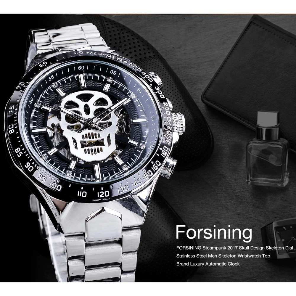 Cool Watch with Luminous Hands / Unisex Gothic Watch / Mechanical Watch with Skull
