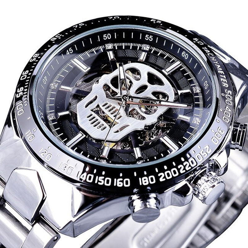 Cool Watch with Luminous Hands / Unisex Gothic Watch / Mechanical Watch with Skull