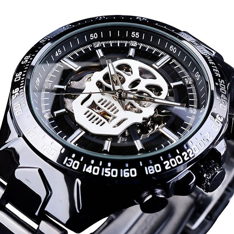 Cool Watch with Luminous Hands / Unisex Gothic Watch / Mechanical Watch with Skull
