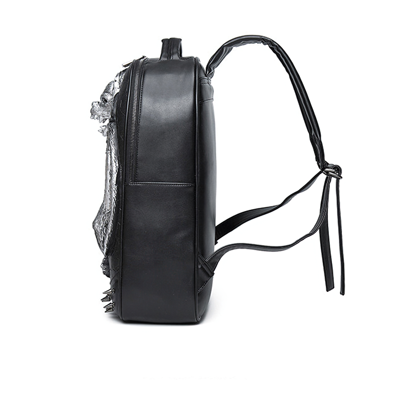 Cool Waterproof Backpack in Rock Style / Solid Zipper Rivet Shoulder Bags with Decorate Bat