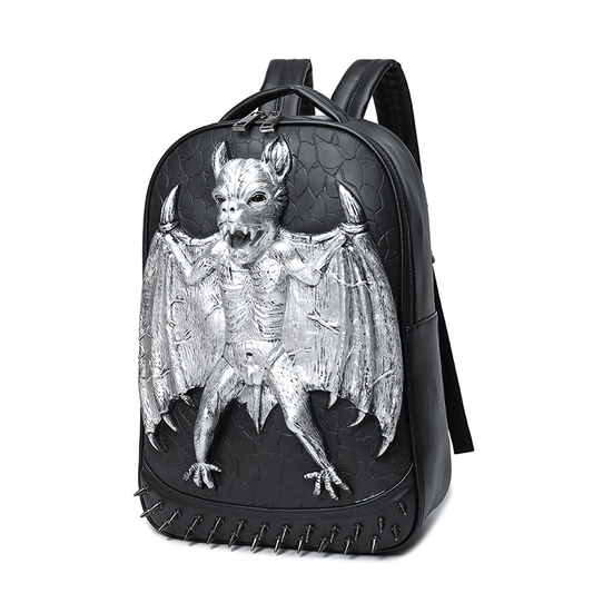 Cool Waterproof Backpack in Rock Style / Solid Zipper Rivet Shoulder Bags with Decorate Bat