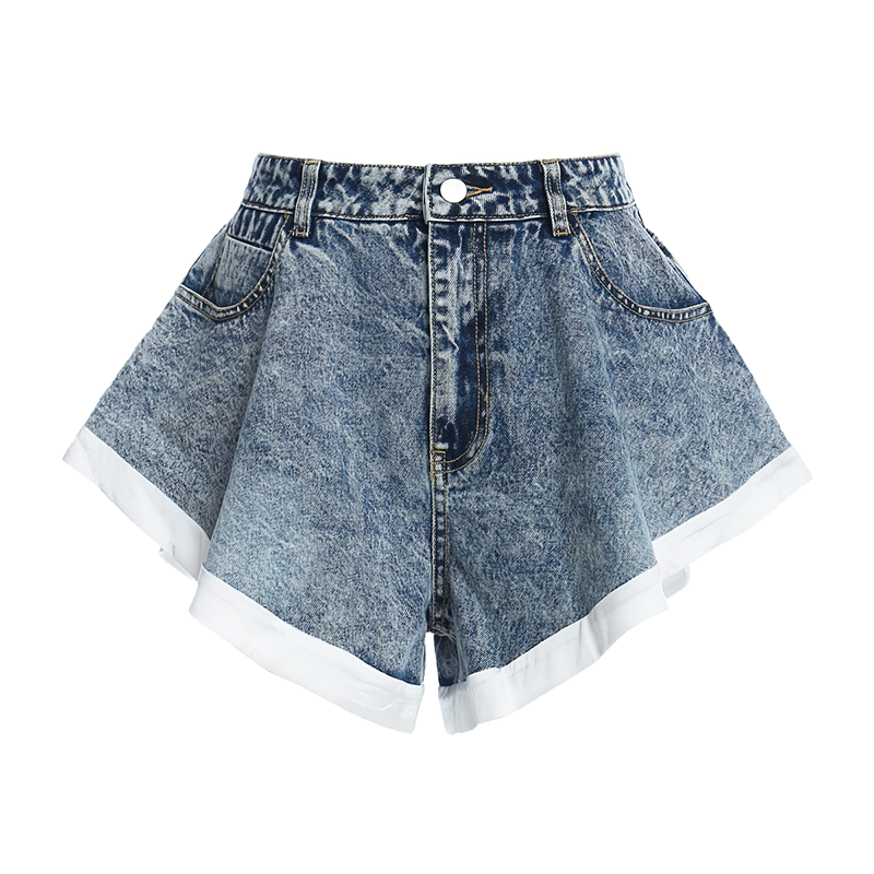 Cool Women's Denim Mini Shorts / Fashion High Waist Ruffle Shorts