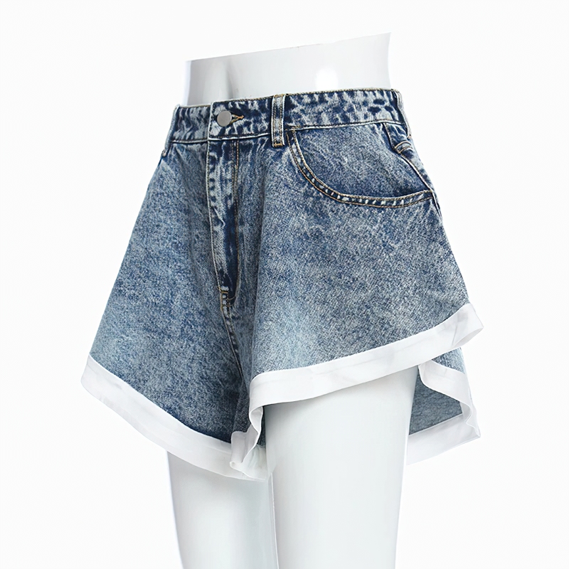 Cool Women's Denim Mini Shorts / Fashion High Waist Ruffle Shorts