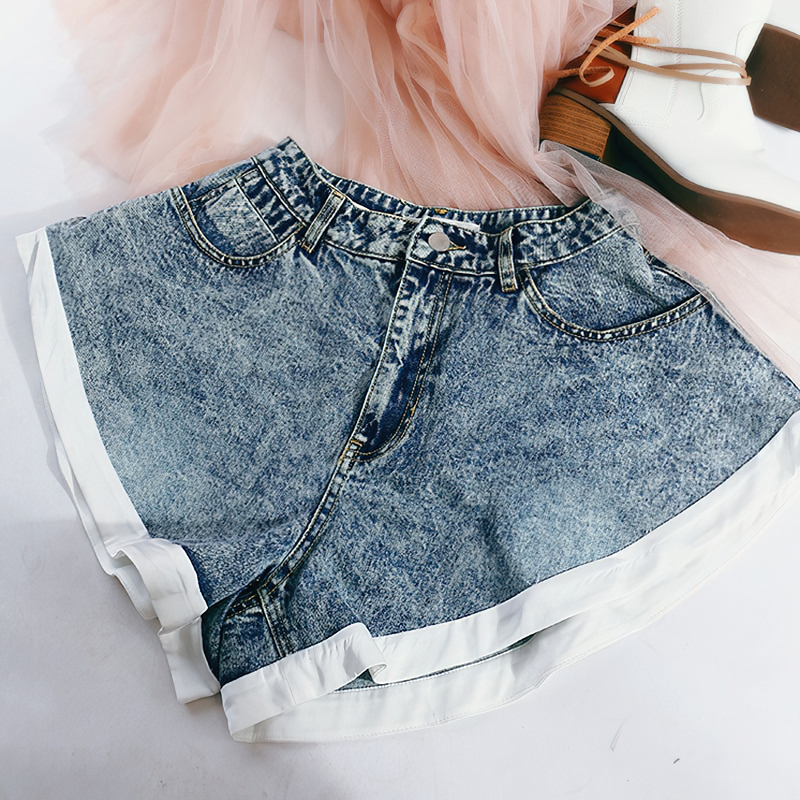 Cool Women's Denim Mini Shorts / Fashion High Waist Ruffle Shorts