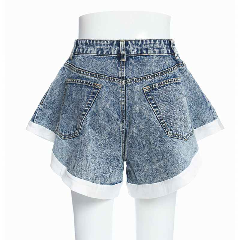 Cool Women's Denim Mini Shorts / Fashion High Waist Ruffle Shorts