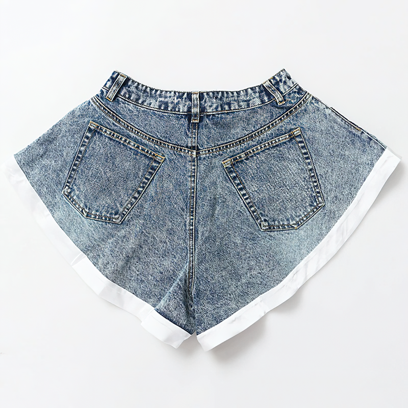 Cool Women's Denim Mini Shorts / Fashion High Waist Ruffle Shorts