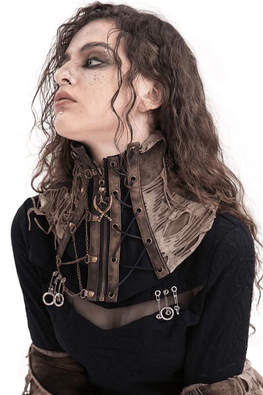 Corset Neckwear with Chains and Distressed Design
