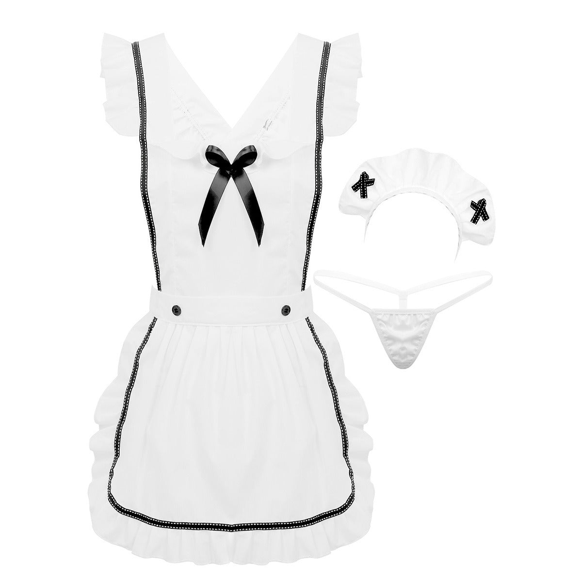 Cosplay Sexy Costume With G-String / Hot Erotic Maid Fancy Dress / Women's Retro Apron Lingerie