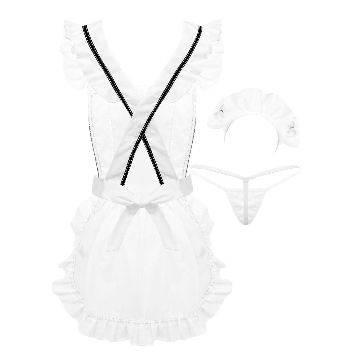 Cosplay Sexy Costume With G-String / Hot Erotic Maid Fancy Dress / Women's Retro Apron Lingerie