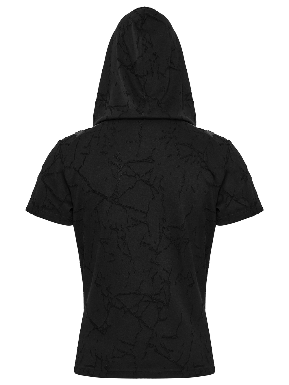 Cracked Texture Hooded Punk T-shirt with Shoulder Straps