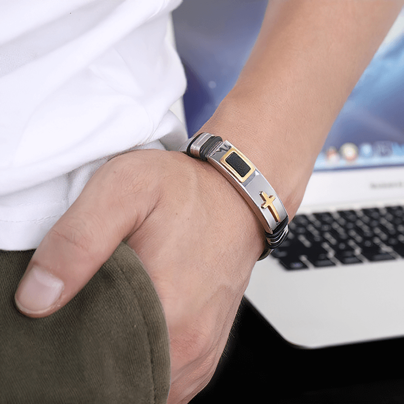 Cross Stainless Steel Bracelets in Punk Style / Motorcycle Biker Jewelry