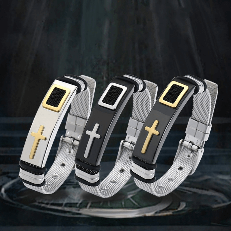 Cross Stainless Steel Bracelets in Punk Style / Motorcycle Biker Jewelry