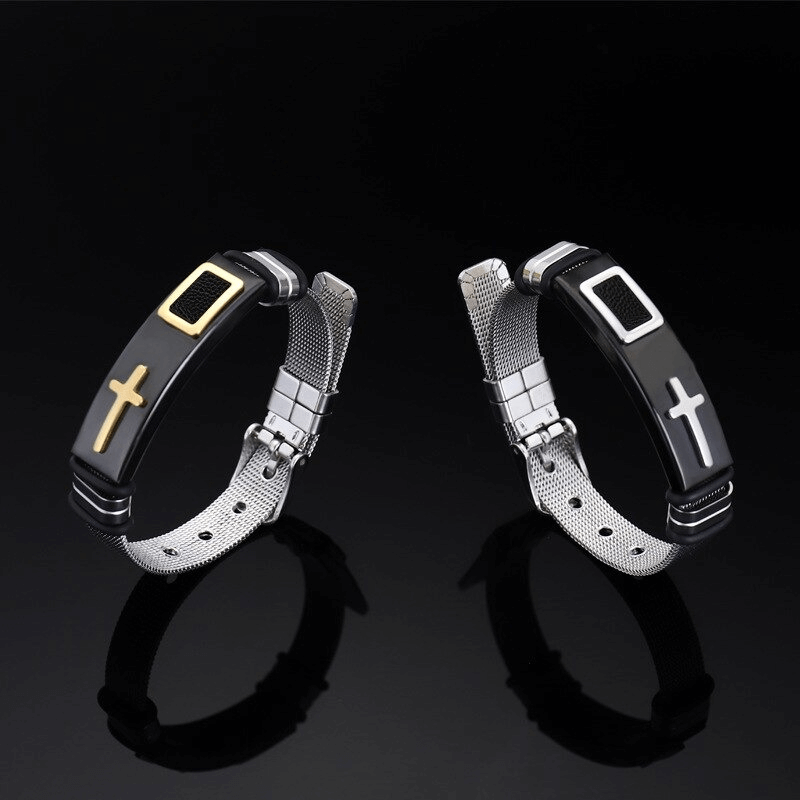 Cross Stainless Steel Bracelets in Punk Style / Motorcycle Biker Jewelry