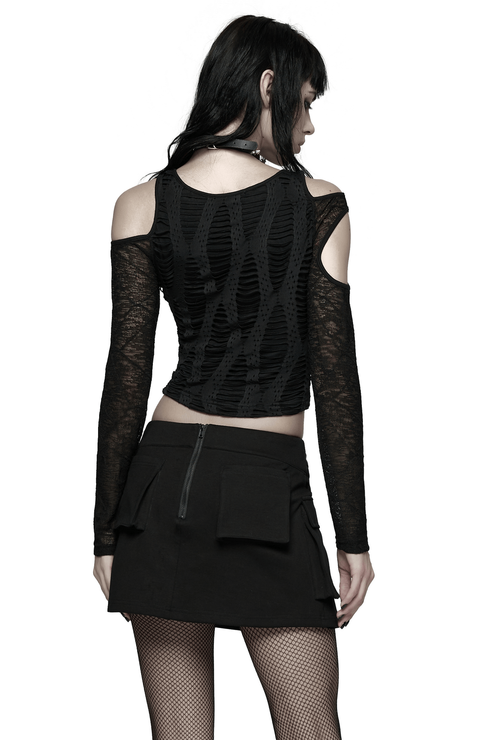Cut Out Knit Top with Hollow Sleeved Design for Women