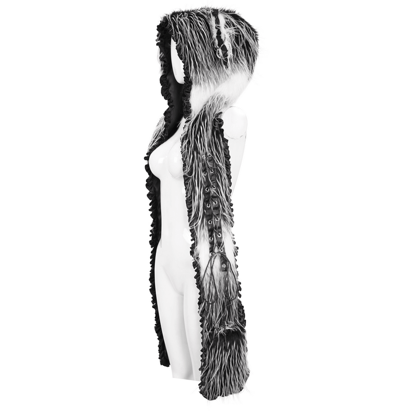 Cute Gray Animal Ear Flap Hat with Paws Gloves / Warm Faux Fur Hood with Rivets