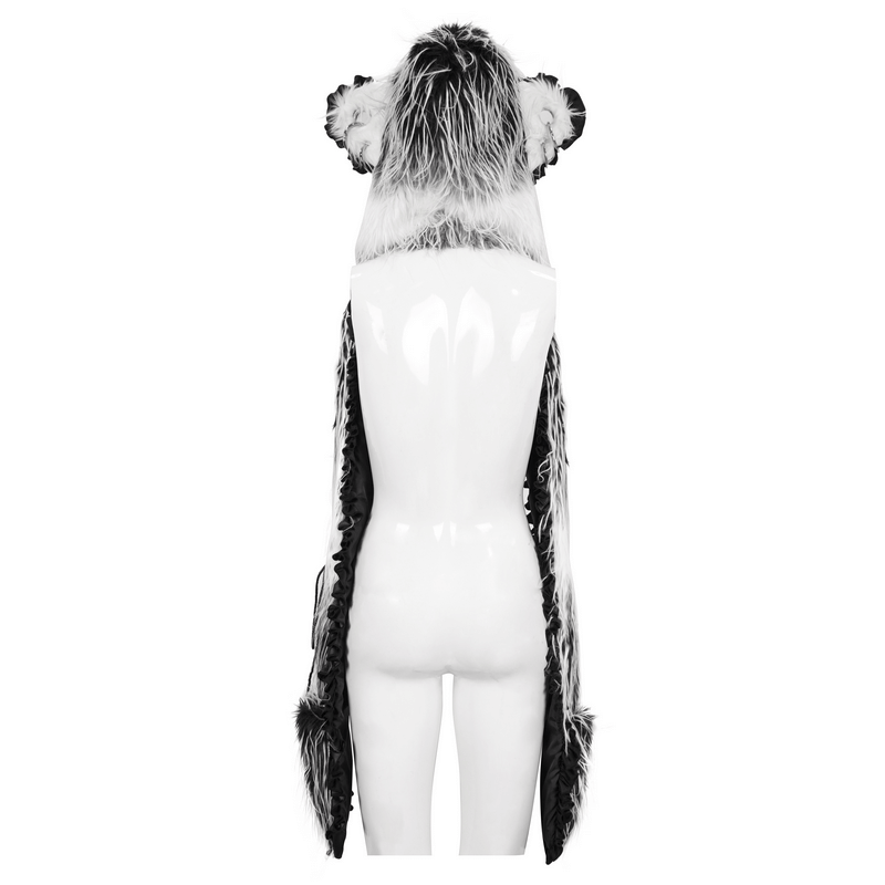 Cute Gray Animal Ear Flap Hat with Paws Gloves / Warm Faux Fur Hood with Rivets