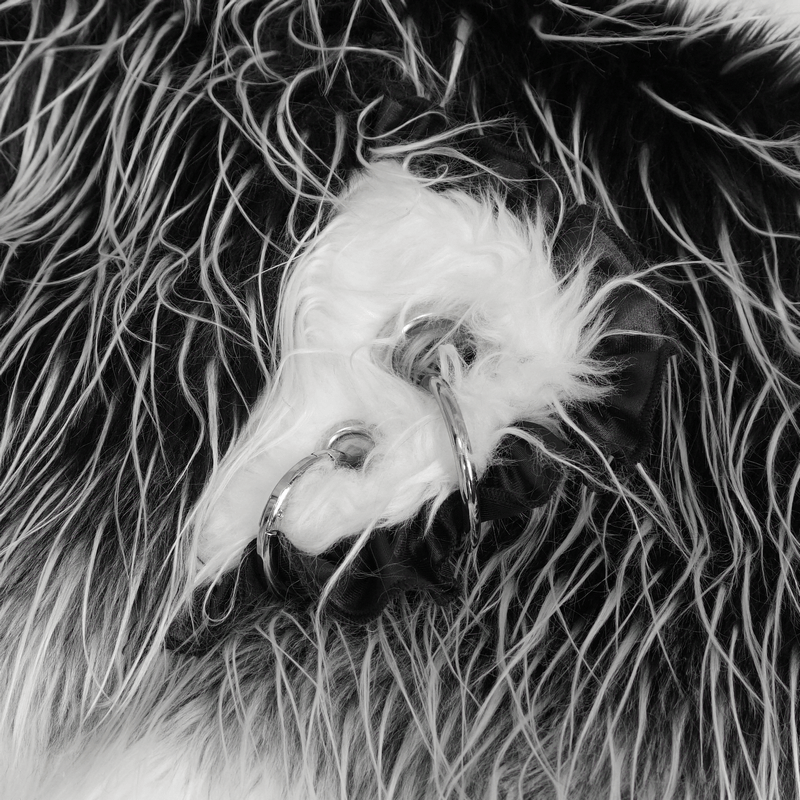 Cute Gray Animal Ear Flap Hat with Paws Gloves / Warm Faux Fur Hood with Rivets