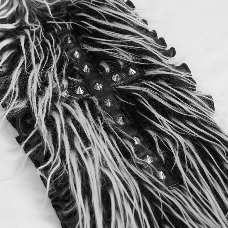 Cute Gray Animal Ear Flap Hat with Paws Gloves / Warm Faux Fur Hood with Rivets