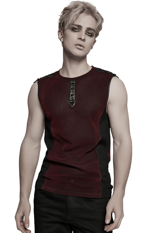 Cyber Punk Mesh Striped Tank Top with Buckles