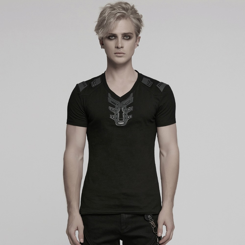 Cyberpunk 3D Rubber Patch T-shirt with V-shaped Shoulders