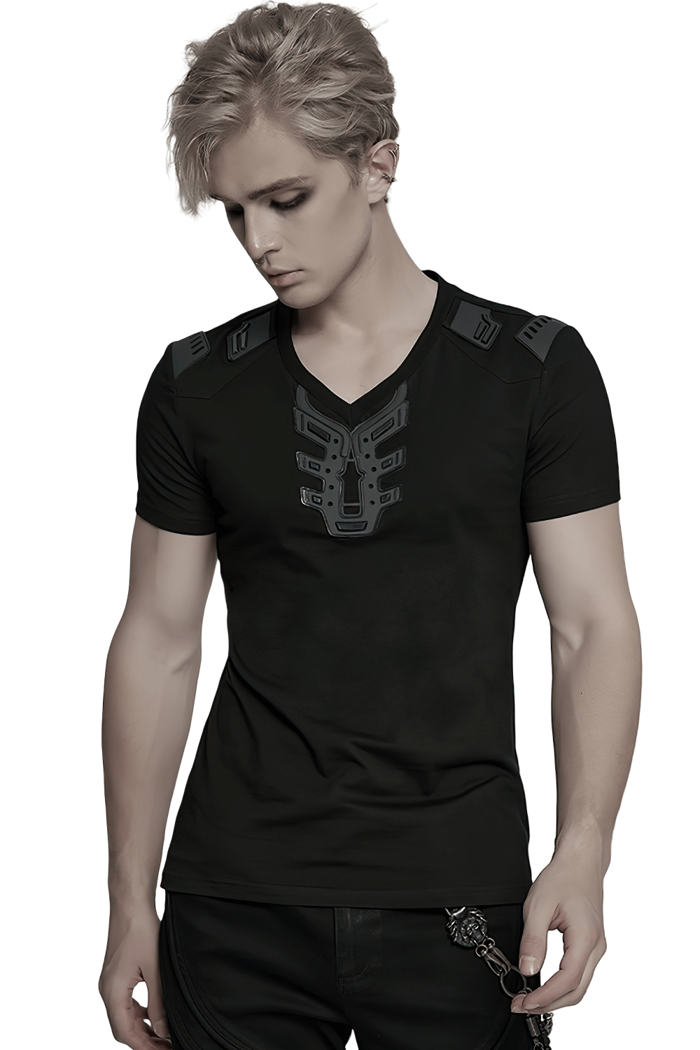 Cyberpunk 3D Rubber Patch T-shirt with V-shaped Shoulders