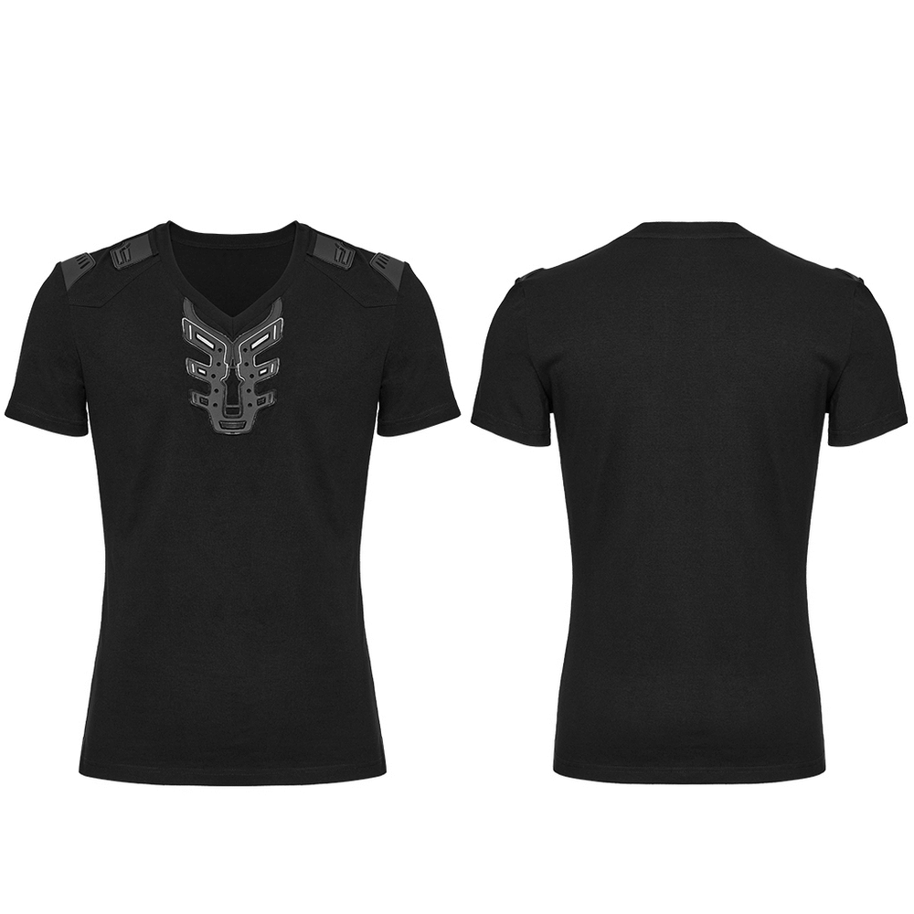 Cyberpunk 3D Rubber Patch T-shirt with V-shaped Shoulders