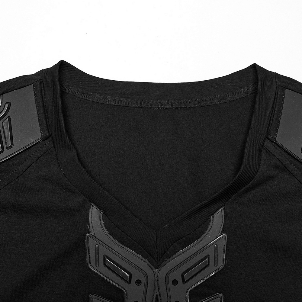 Cyberpunk 3D Rubber Patch T-shirt with V-shaped Shoulders