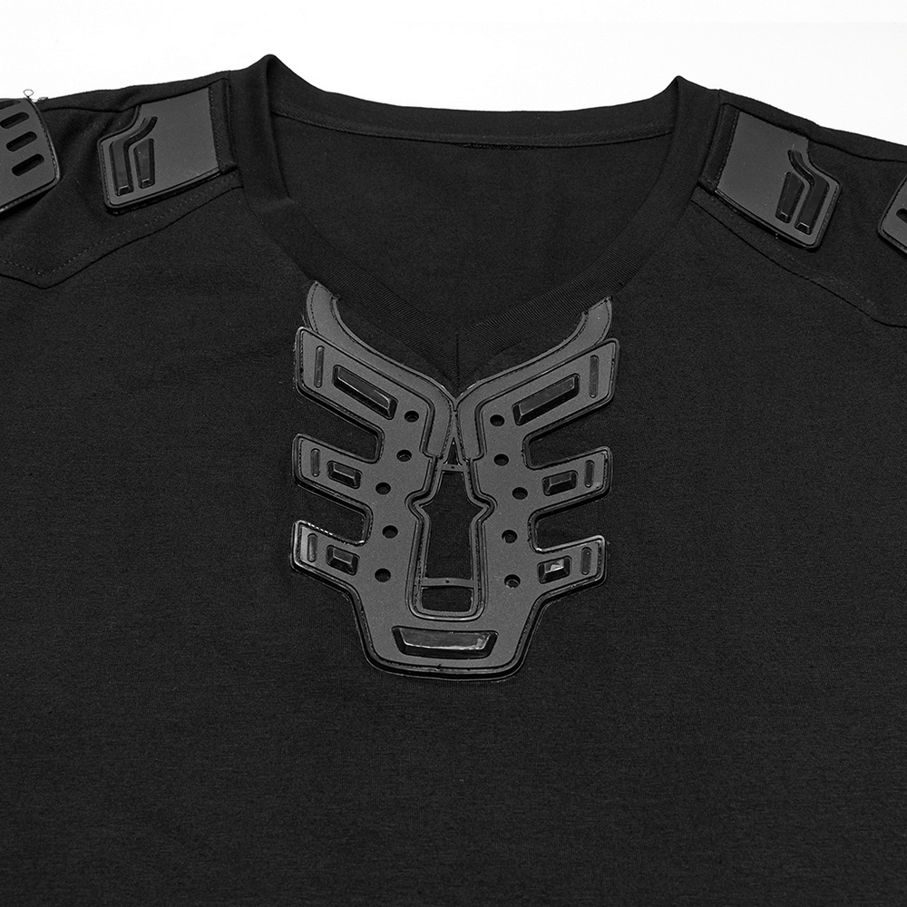 Cyberpunk 3D Rubber Patch T-shirt with V-shaped Shoulders