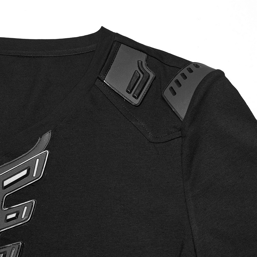 Cyberpunk 3D Rubber Patch T-shirt with V-shaped Shoulders