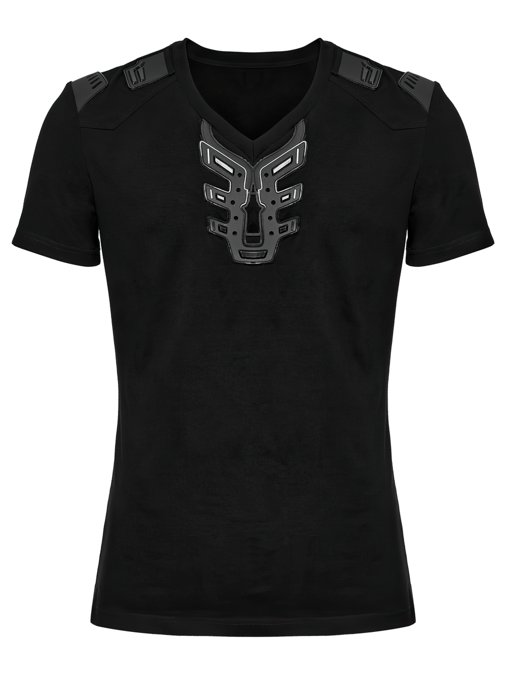 Cyberpunk 3D Rubber Patch T-shirt with V-shaped Shoulders