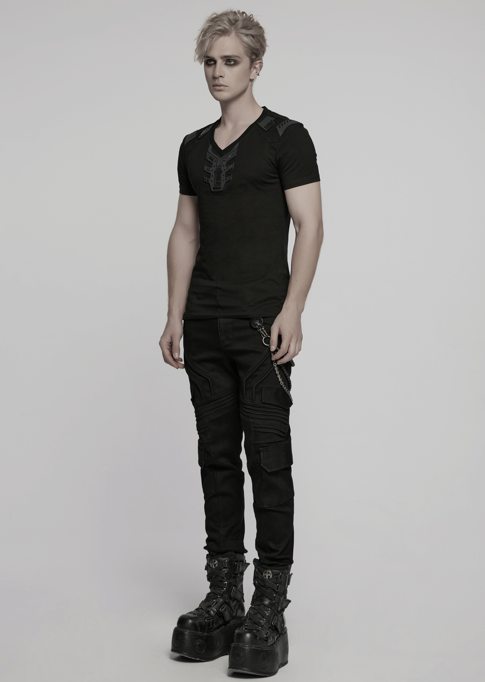 Cyberpunk 3D Rubber Patch T-shirt with V-shaped Shoulders