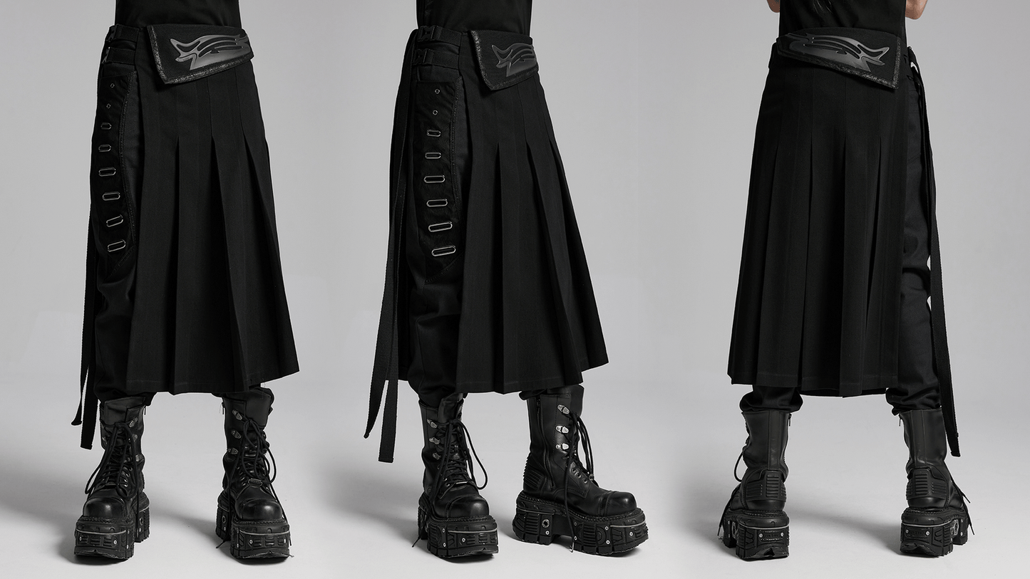 Cyberpunk Black Men's Pleated Half Skirt with Buckles