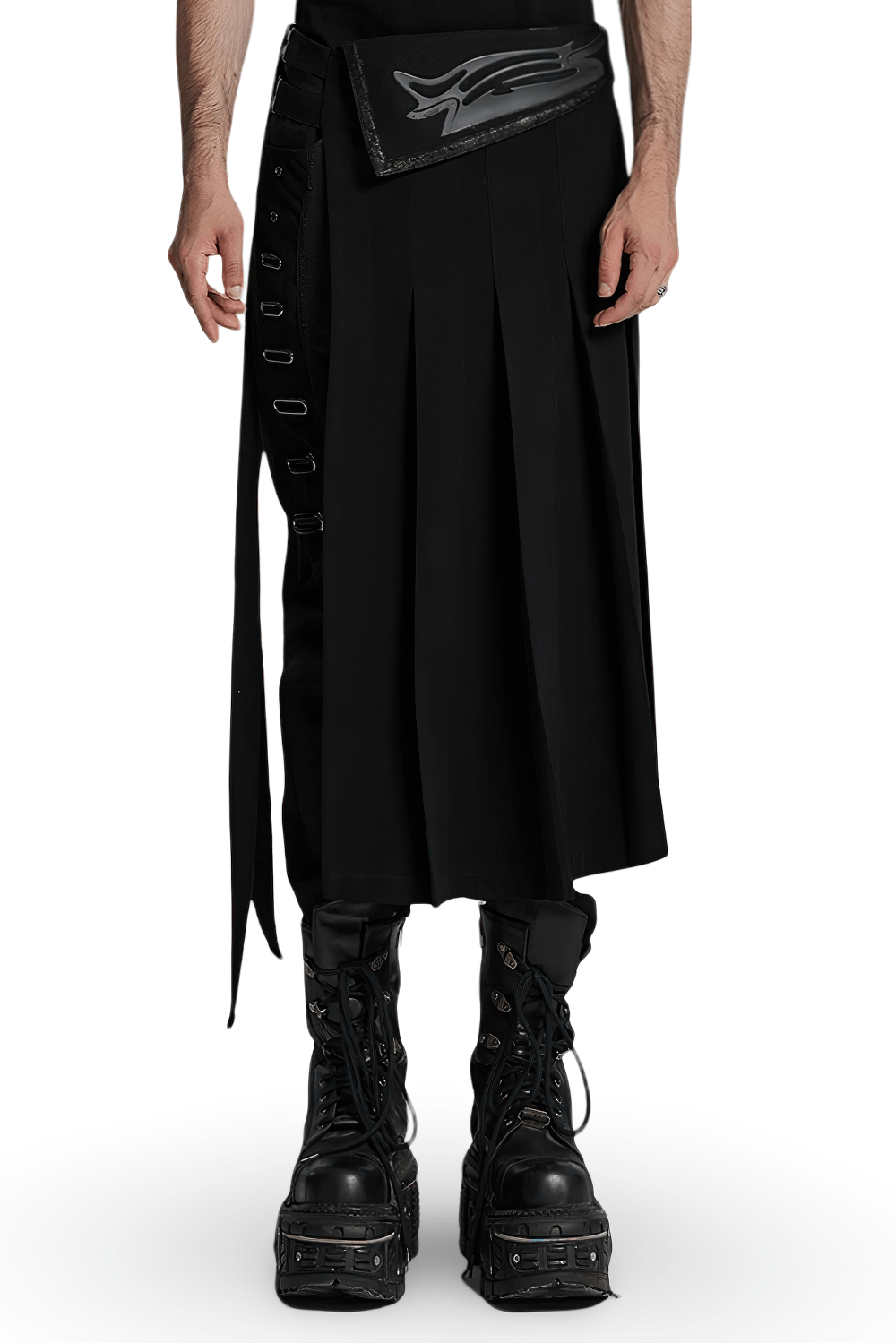 Cyberpunk Black Men's Pleated Half Skirt with Buckles