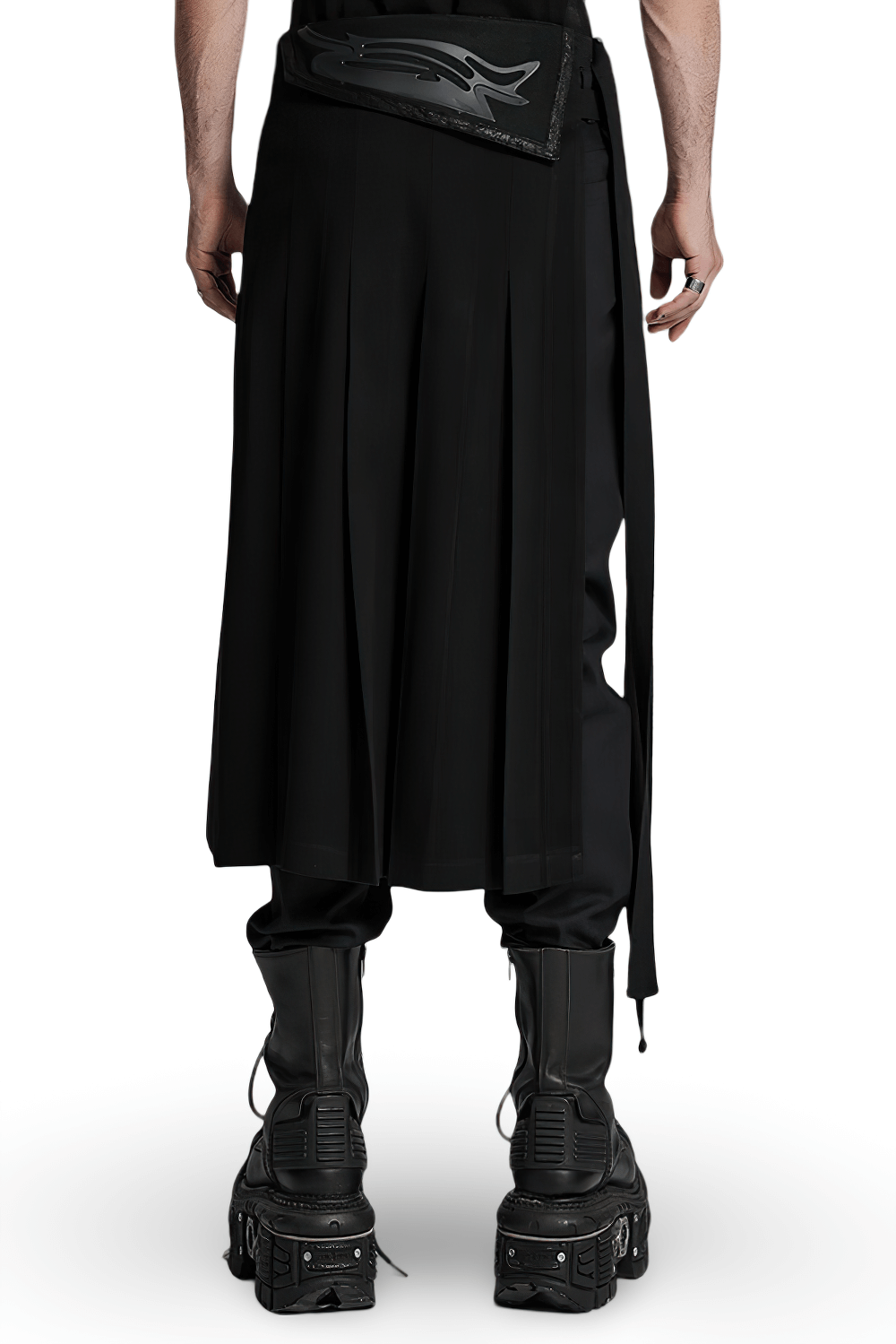 Cyberpunk Black Men's Pleated Half Skirt with Buckles