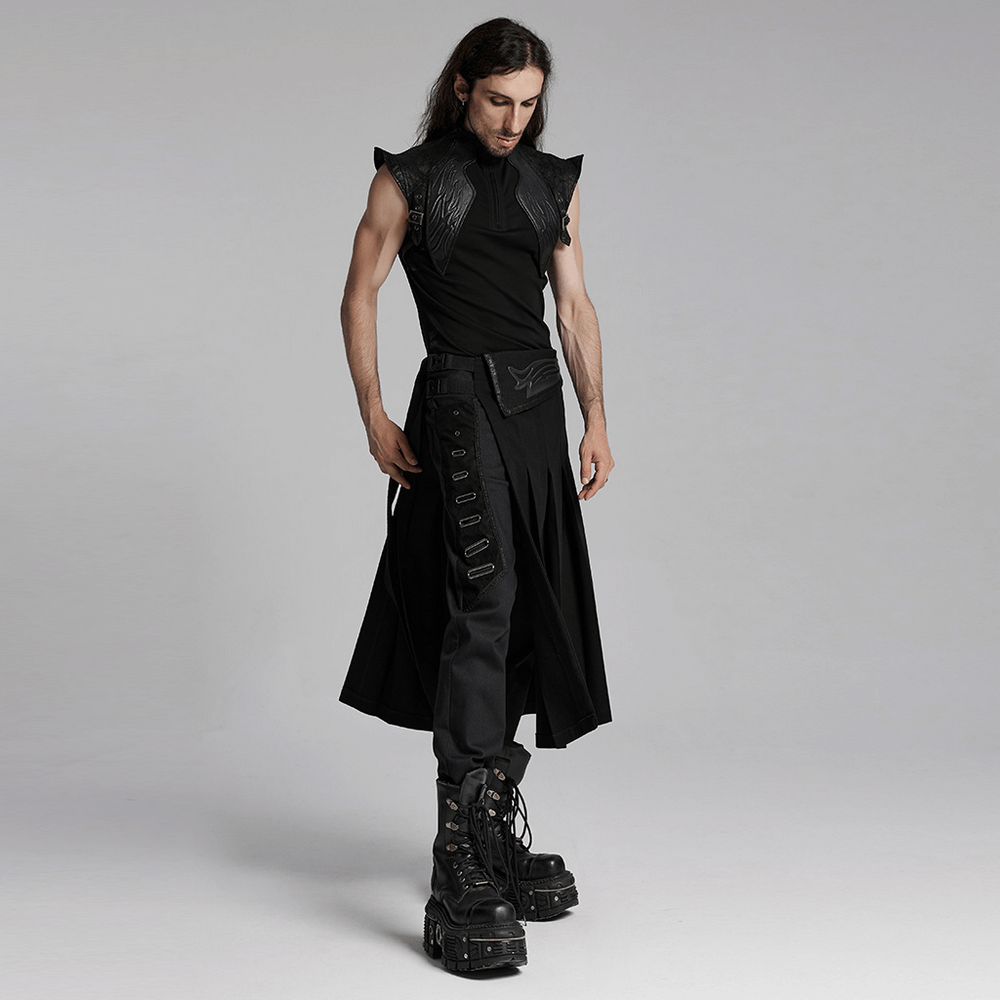 Cyberpunk Black Men's Pleated Half Skirt with Buckles