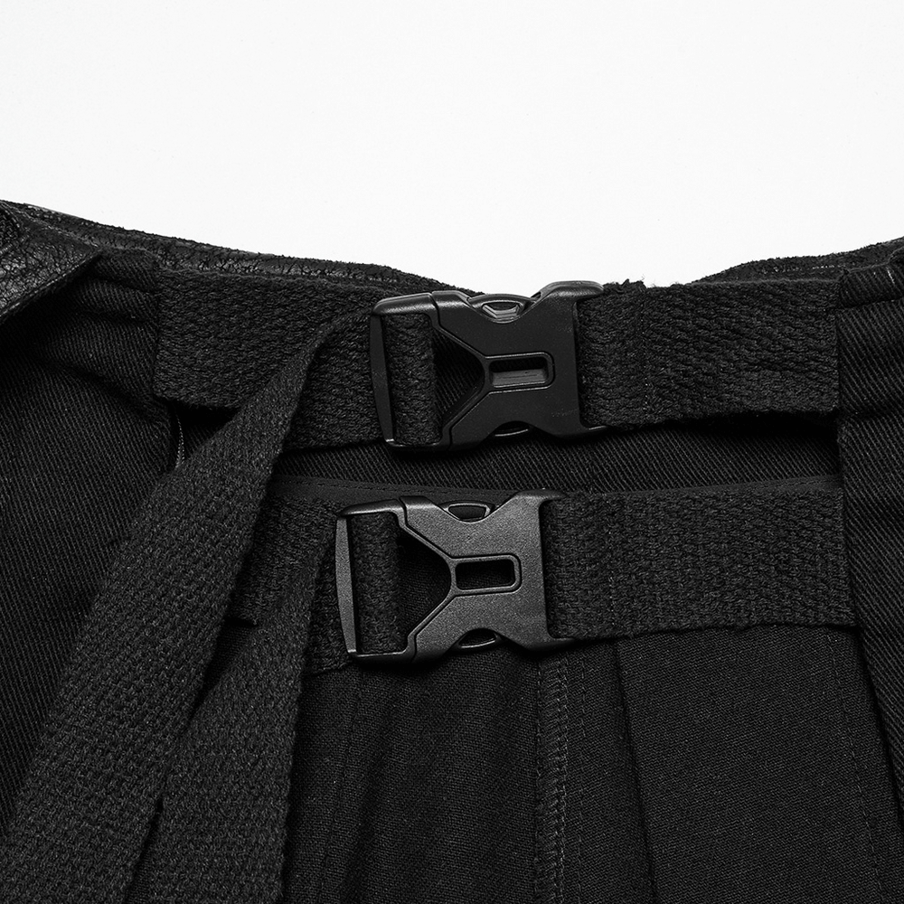 Cyberpunk Black Men's Pleated Half Skirt with Buckles