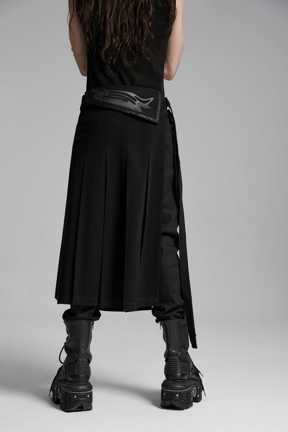 Cyberpunk Black Men's Pleated Half Skirt with Buckles