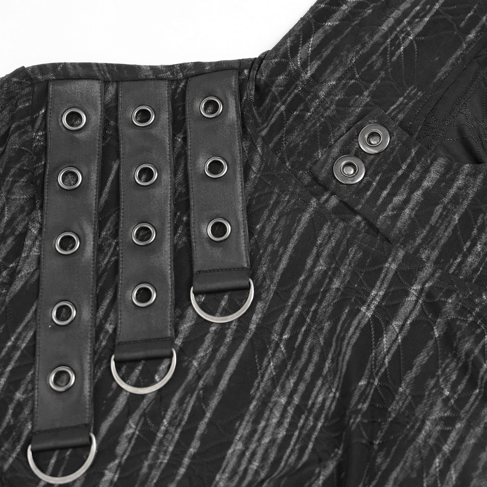 Cyberpunk Hooded Top with Straps and Asymmetric Hem